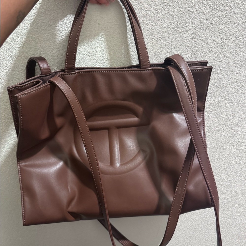 Telfar Chocolate Brown Shopping Tote with Embossed Logo